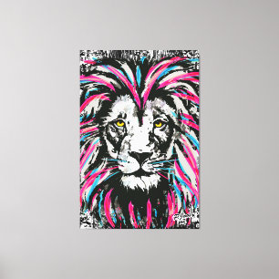 Lion Head Leinwand   Blue Pink Lion Canvas Print