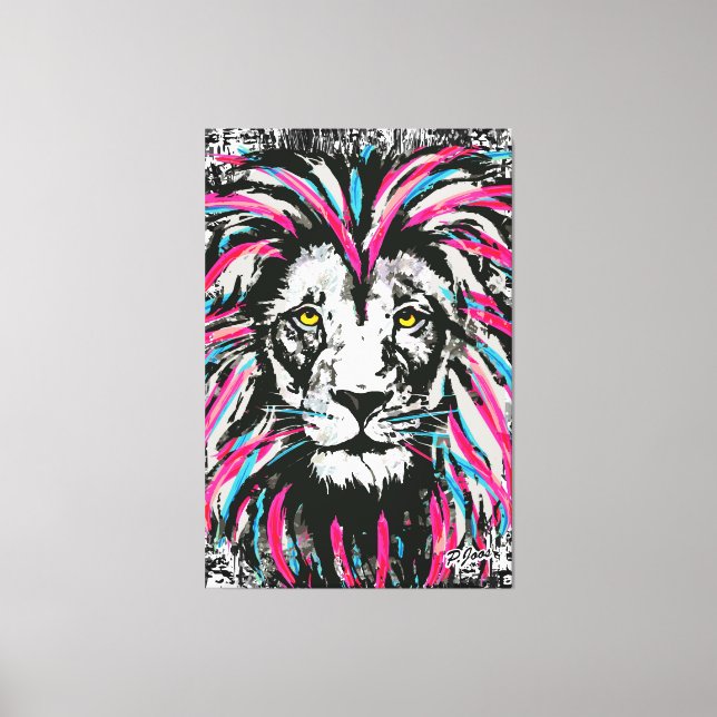 Lion Head Leinwand | Blue Pink Lion Canvas Print (Vorderseite)