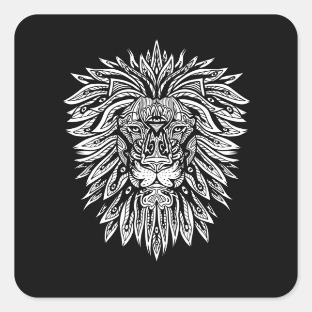 Lion Head Mandala Lion Quadratischer Aufkleber (Vorderseite)