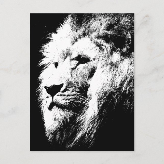 Lion Head Modern Black & White Pop Art Picture Postkarte (Vorderseite)