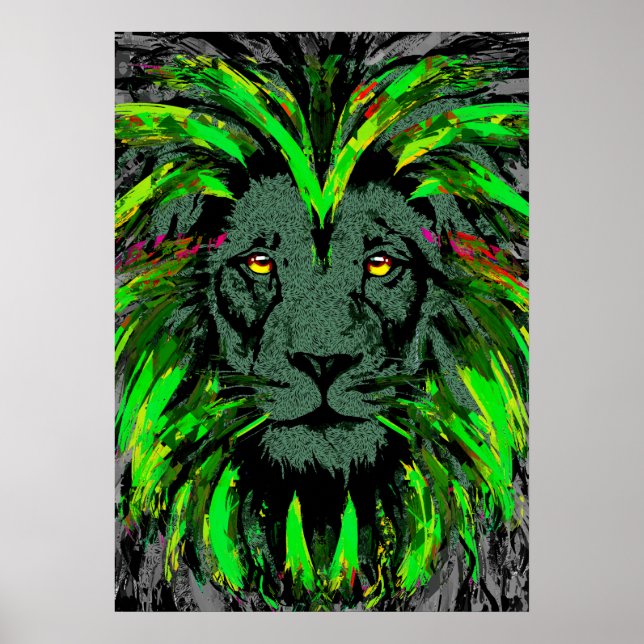 Lion Head Poster Art | Green Lion Poster (Vorne)