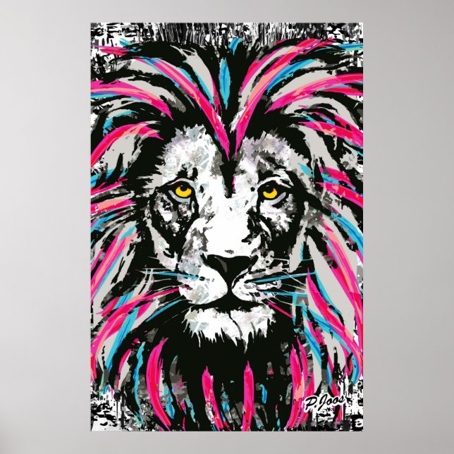 Lion Head Poster Print | Blue Pink Lion Poster (Vorne)