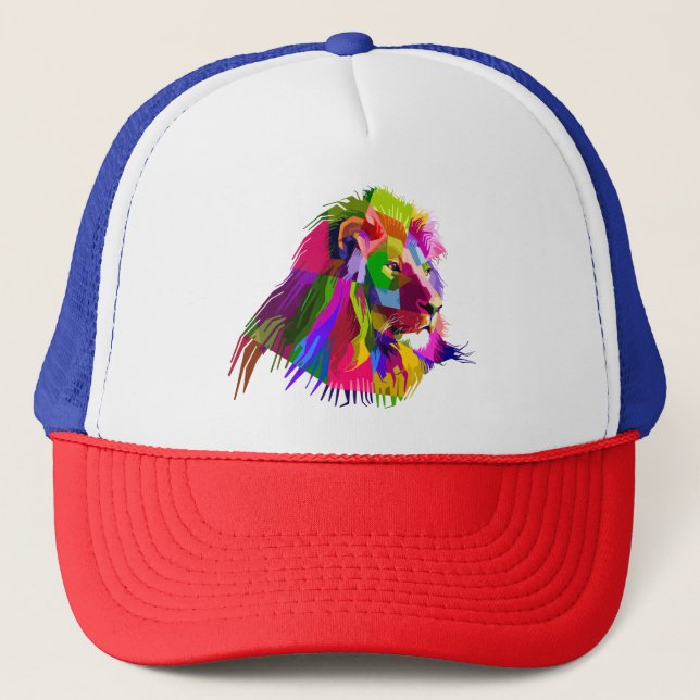 Lion Head Prismatischer Pop Art Design-62502 Truckerkappe (Vorderseite)