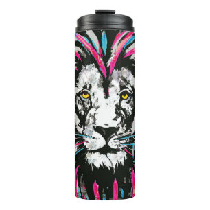 Lion Head Tumbler   Blue Pink Lion Travel Mug Thermosbecher