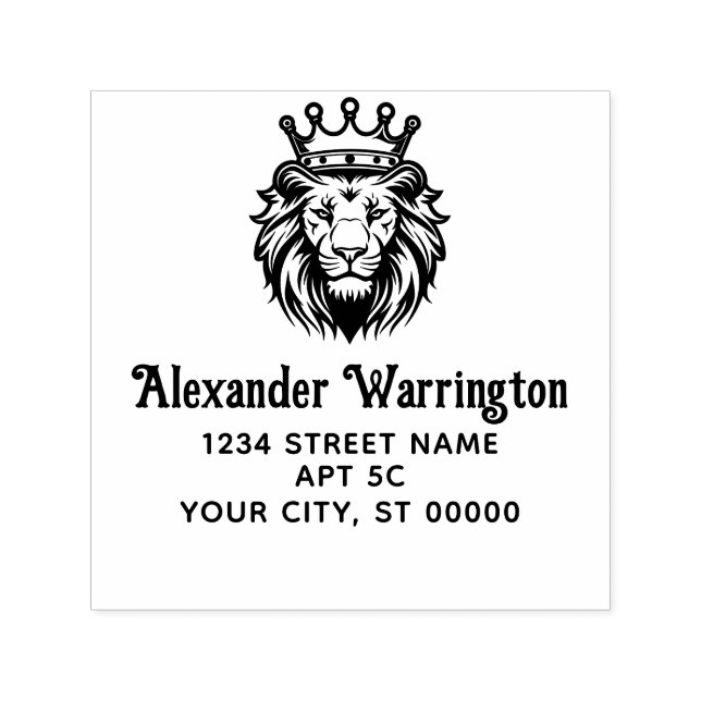 Lion Head Wearing Crown #1M Name Rücksendeadresse Permastempel (Design)