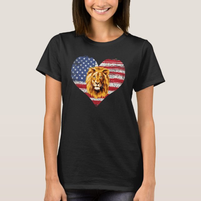 Lion Heart American Flag 4. Juli US-Flagge T-Shirt (Vorderseite)