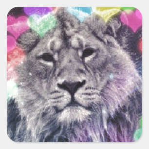 Lion Heart Bokeh Digitale Kunst Zeichnend Quadratischer Aufkleber