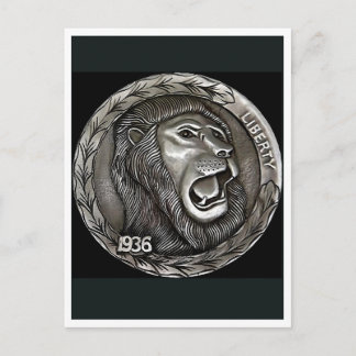 Lion. Hobo nickel coin. Postcard Postkarte
