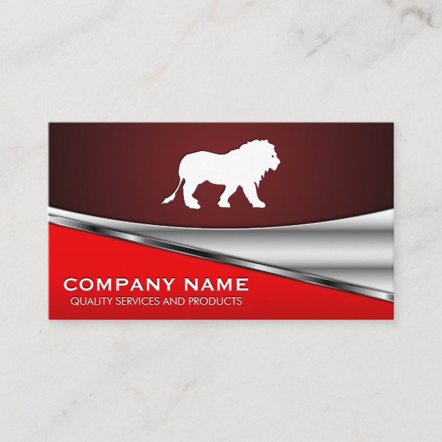 Lion Icon | Red Metallic Background Visitenkarte (Vorderseite)