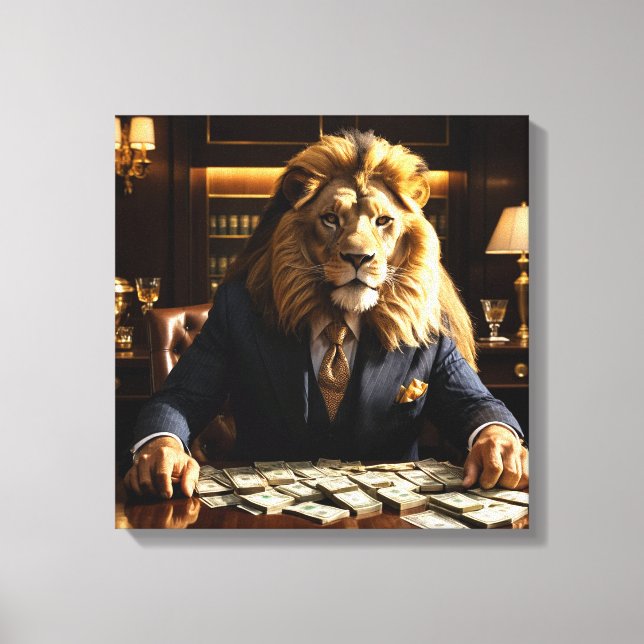Lion in a Suit Leinwanddruck (Vorderseite)