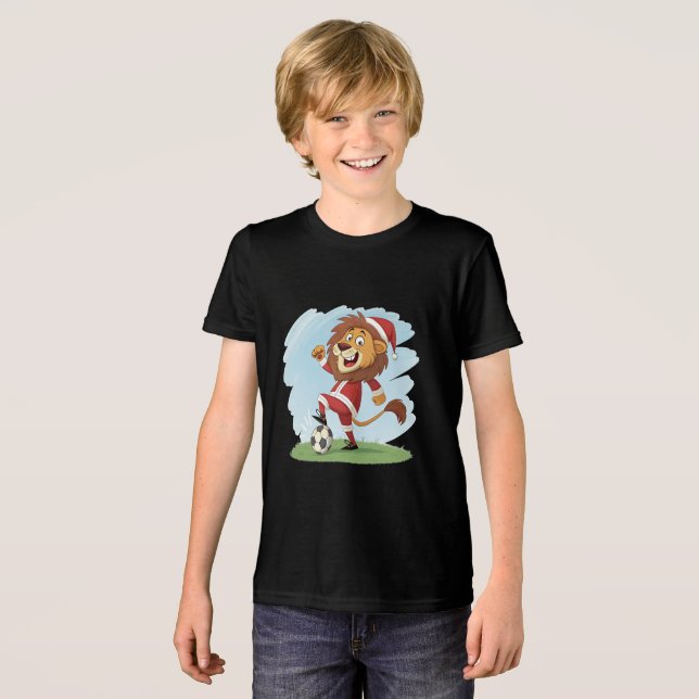 Lion in Christmas costume and soccer ball Tri-Blend Shirt (Vorderseite voll)