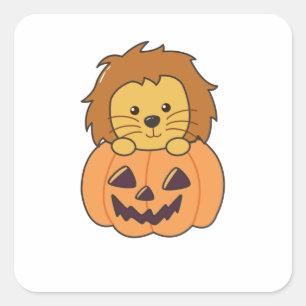 Lion in Pumpkin Orange Koalas Halloween Lion Quadratischer Aufkleber