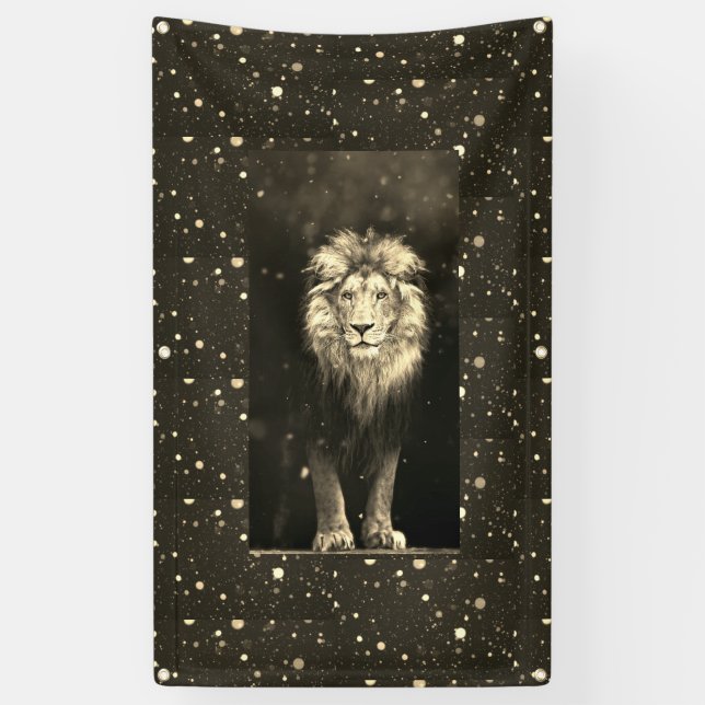 LION IN SNOW Banner MIT GROMMETER (Vertikal)