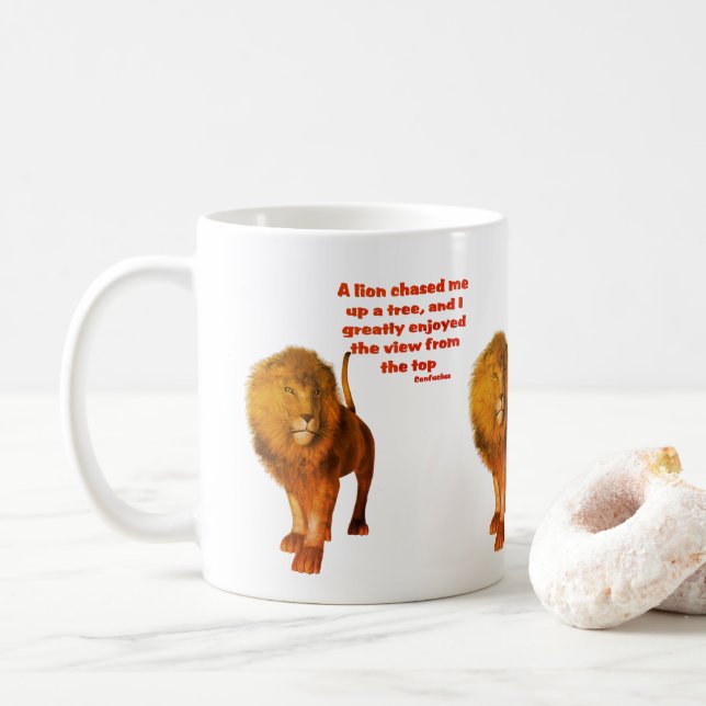 Lion Inspirational Confucius Attitude Zitat Kaffeetasse (Mit Donut)