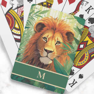 Lion Jungle Painting Monogram Initial Spielkarten