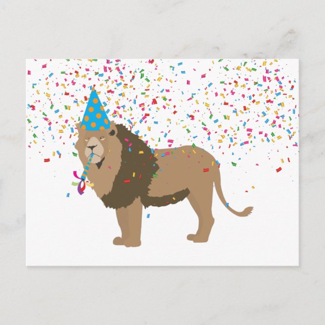 Lion Jungle Partying Animals mit Party Postkarte (Vorderseite)