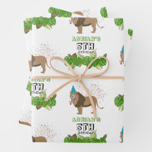 Lion Jungle Partying Tiere Geburtstagsparty Custom Geschenkpapier Set