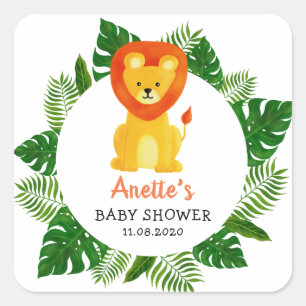 Lion Jungle Safari Forest Baby Dusche Quadratischer Aufkleber