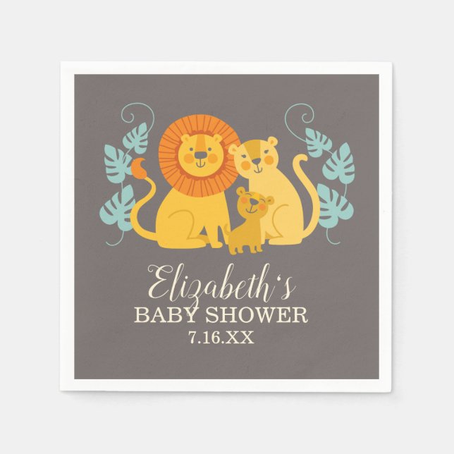 Lion Jungle Safari Gray Baby Boy Dusche Serviette (Vorderseite)