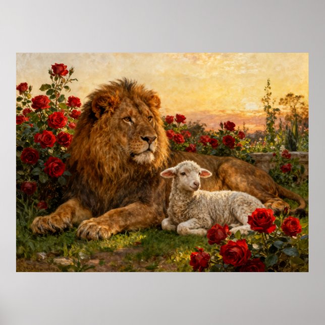 Lion & Lamb in the Roses Poster (Vorne)