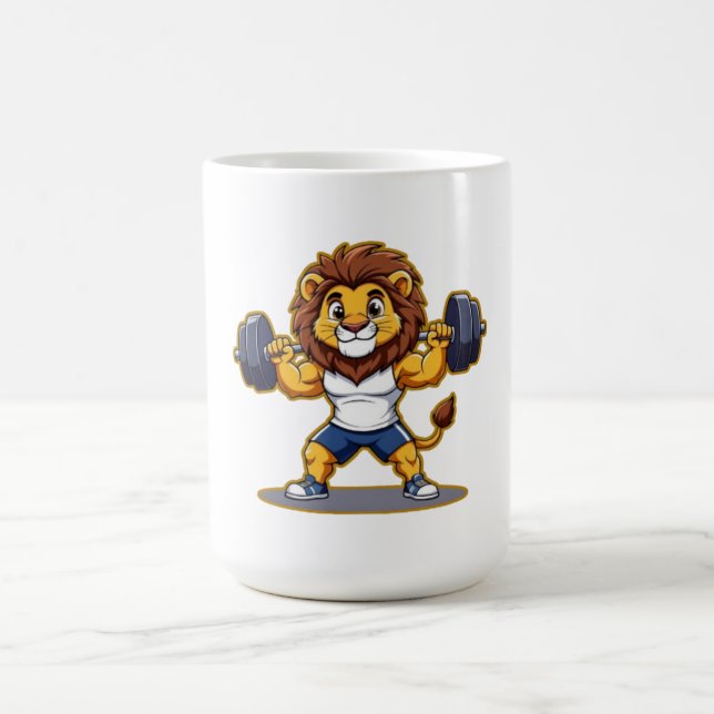 Lion Lifting Light Weights – Cute Gym Animal Illus Kaffeetasse (Mittel)