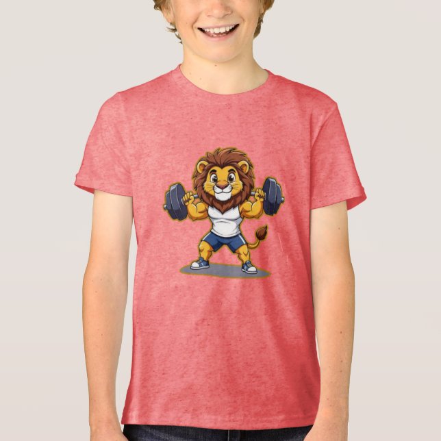 Lion Lifting Light Weights – Cute Gym Animal Illus Tri-Blend Shirt (Vorderseite)