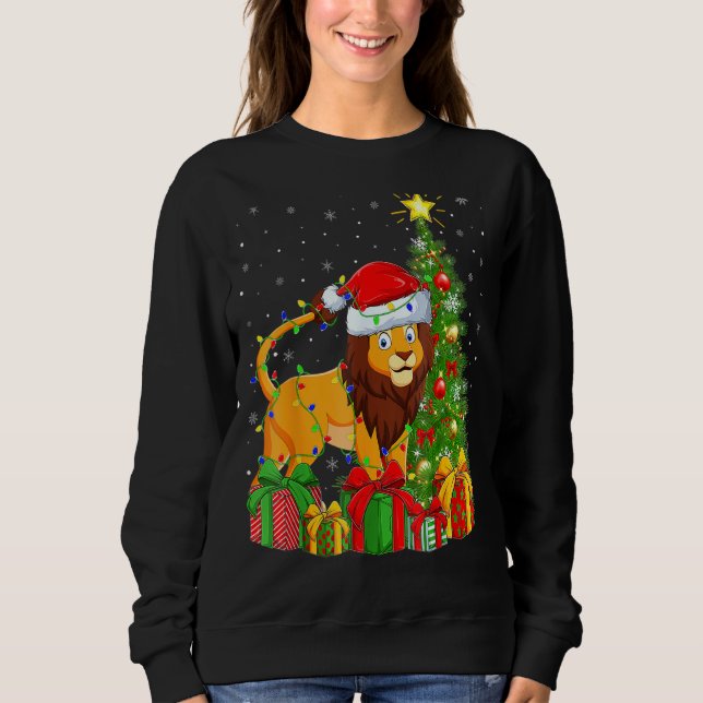 Lion Lighting Xmas Tree Weihnachtsmannmütze Löwe W Sweatshirt (Vorderseite)