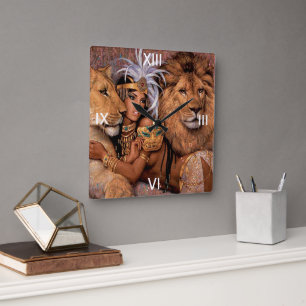 Lion Lioness Jungle Princess Wall Clock Quadratische Wanduhr