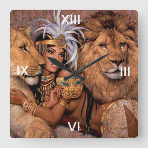 Lion Lioness Jungle Princess Wall Clock Quadratische Wanduhr