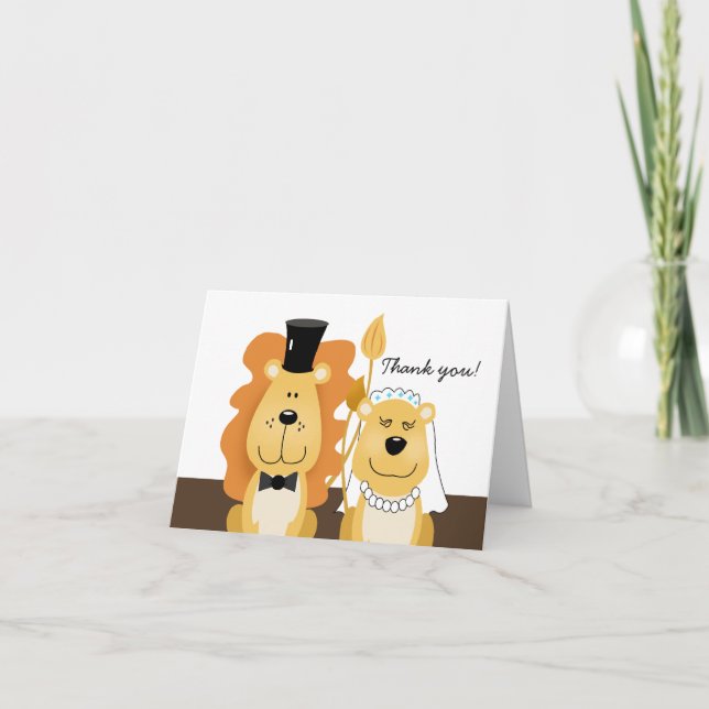 Lion & Lioness Wedding Couple Danke, Note Card Dankeskarte (Vorderseite)