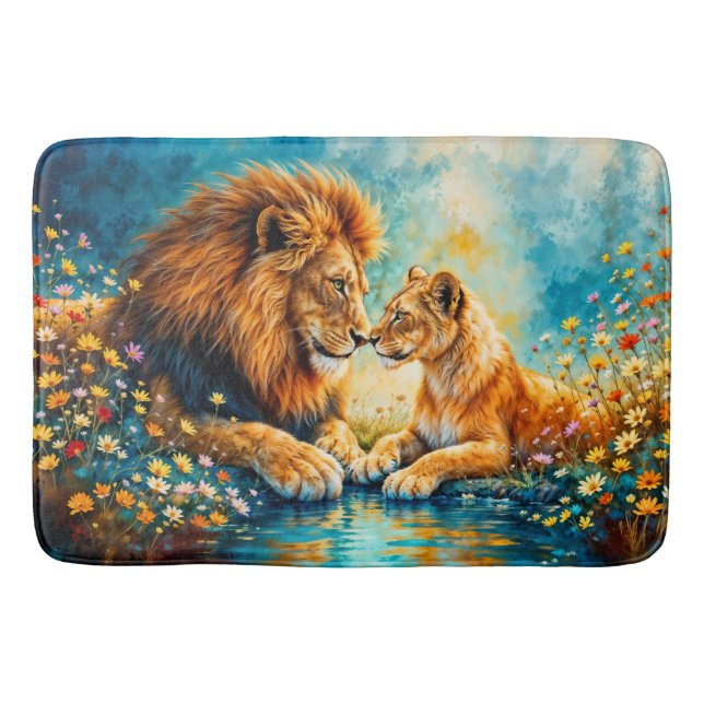 Lion Lioness Wildkatzen Liebe wild lebende Tiere Badematte (Vorderseite)