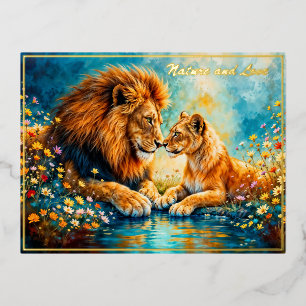 Lion Lioness Wildkatzen Liebe wild lebende Tiere Folien Feiertagspostkarte