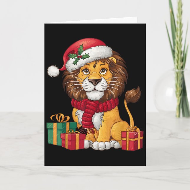 Lion Lover Xmas Holiday Santa Lion Christmas  Karte (Vorderseite)