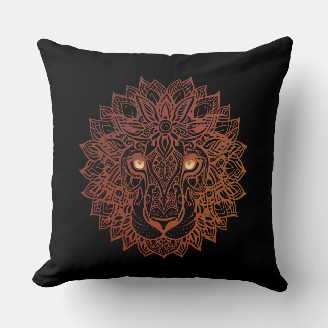 Lion Mandala Ornamental, handgezeichneter Lion Man Kissen (Vorderseite)