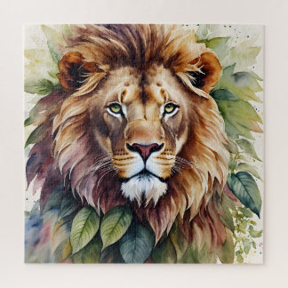 Lion Mane Portrait Botanische Wasserfarbe Puzzle