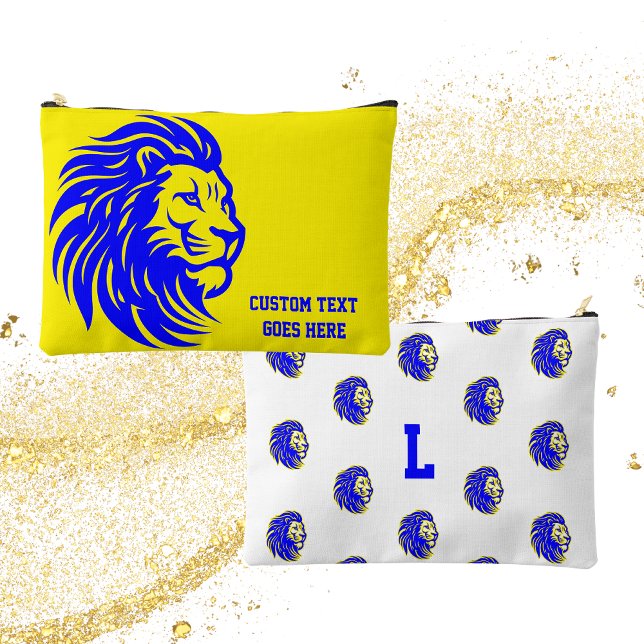 Lion Mascot Blue and Yellow Student Pencil Pouch Zubehörtasche (Von Creator hochgeladen)