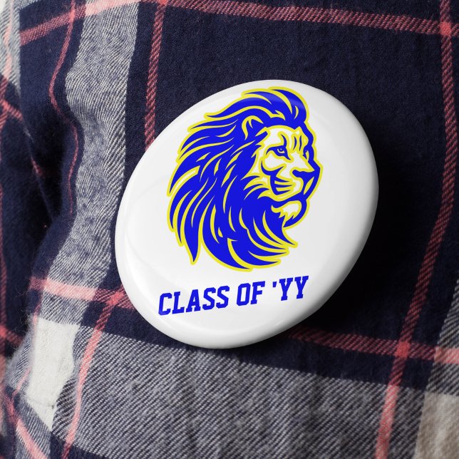 Lion Mascot Blue Yellow and White Spirit Button (Von Creator hochgeladen)