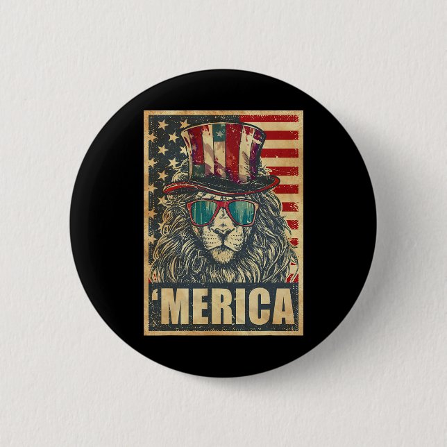 Lion Merica Vintage amerikanische Flagge 4. Juli Button (Vorderseite)