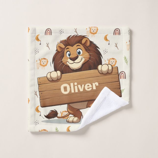 Lion mit Holzschild Waschlappen (Waschlappen)