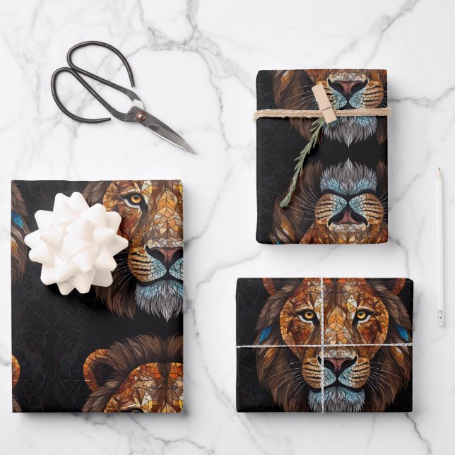 Lion Mosaic Hartglas Geschenkpapier Set (Vorderseite)