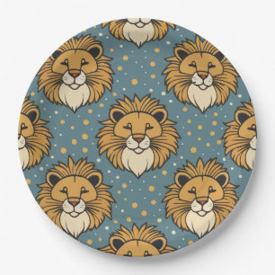 Lion-niedlich-Cartoon-Mustervorlage Pappteller