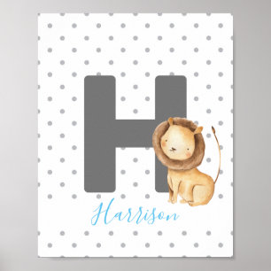 Lion Niedliches Personalisiertes Baby Name Kinderz Poster