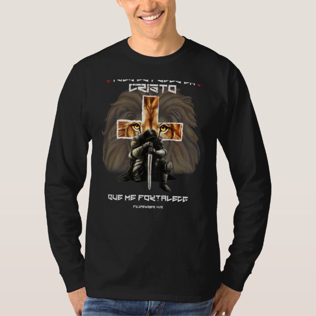 Lion of Judah Cross Christlich Spanish Graphic on  T-Shirt (Vorderseite)