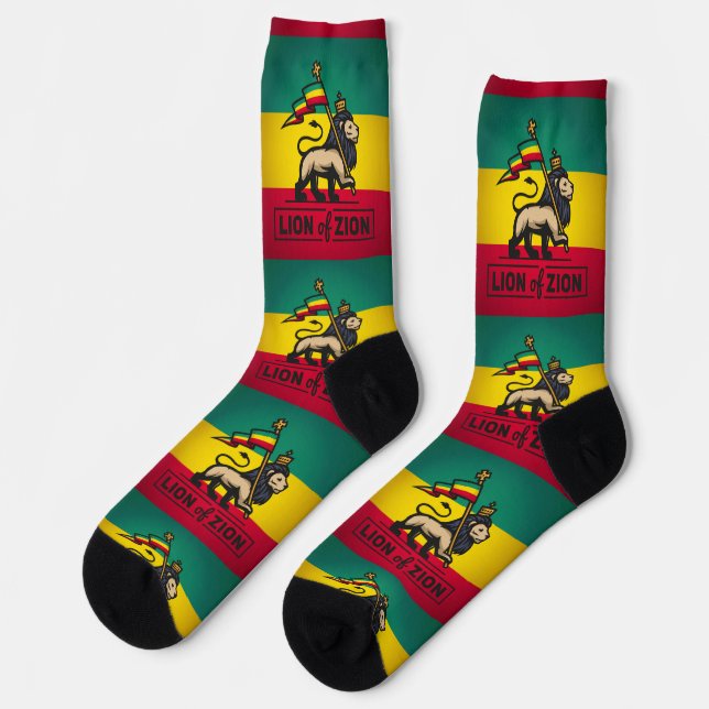 Lion of Judah Rastafari Zion I Roots Socks Socken (Linkes Detail)