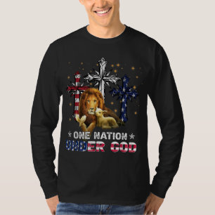 Lion One Nation under God Cross American Flag 4. T-Shirt