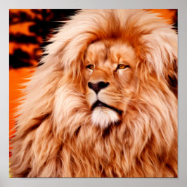 Lion Orange African Sky Foto Paint Poster