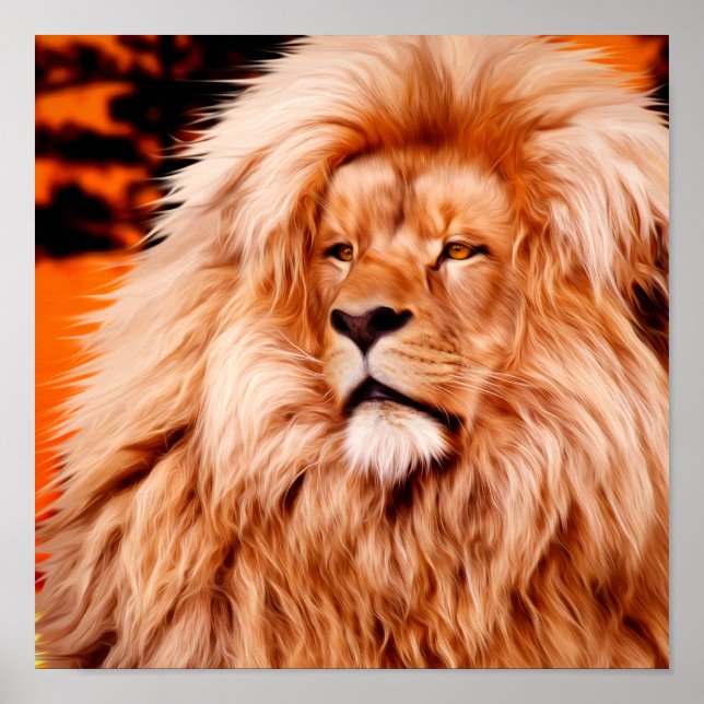 Lion Orange African Sky Foto Paint Poster (Vorne)