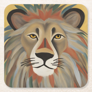 Lion Painting Rechteckiger Pappuntersetzer