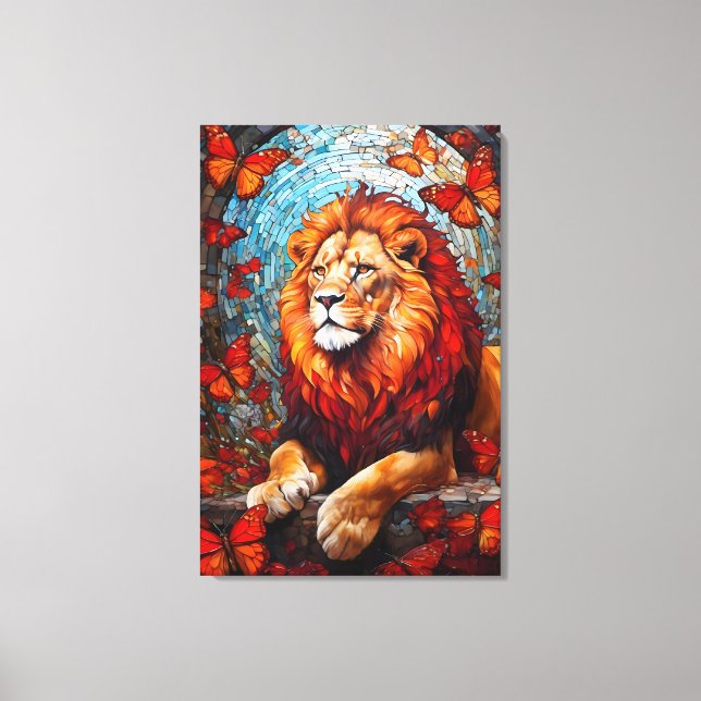 Lion painting that evokes the art of church glass leinwanddruck (Vorderseite)