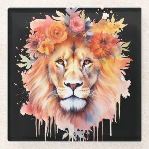 Lion Pastel Blume Safari Watercolor Savannah Cat Glasuntersetzer